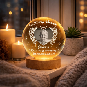 Your Wings Were Ready But My Heart Still Holds You - Personalized Crystal Ball Lamp - Memorial Gift
