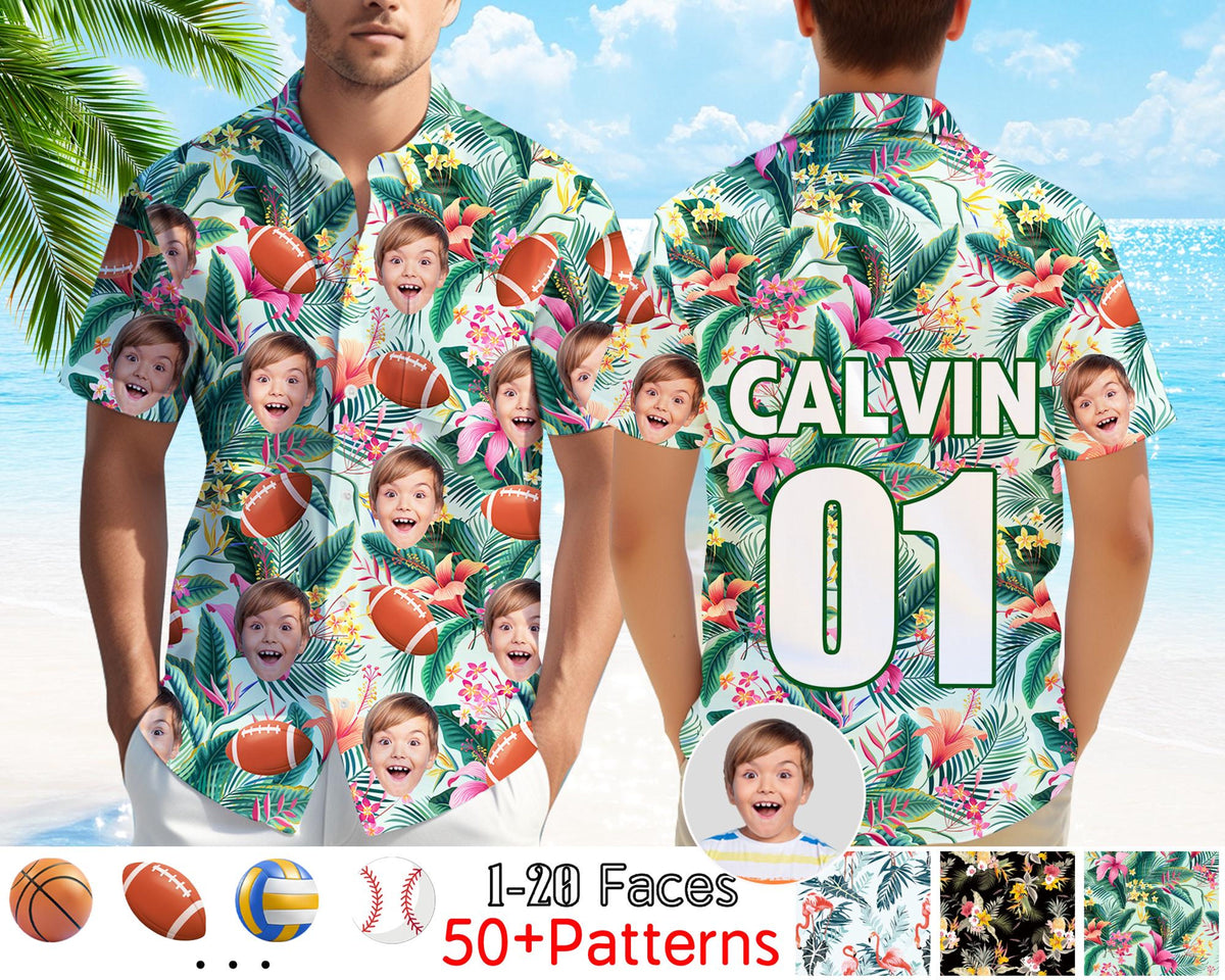 Custom Face Hawaiian Shirt, Sports Theme, Personalized Football Baseball Team Shirt, Summer Gift For Friends, Family