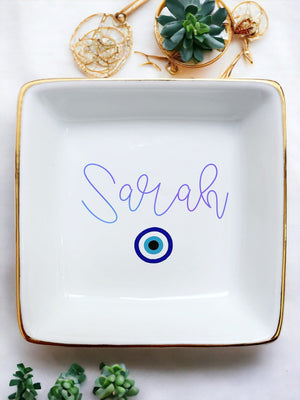 Personalized Evil Eye Birthday Ring Dish - Protection Gifts for Friend Bridesmaid Wedding Gifts