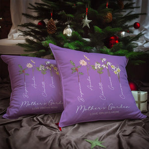 Personalised Family Watercolor Birth Flower Painting Cushion Throw Pillow Cover with 1-8 Names Mother's Day Birthday Gift for Grandma Mother