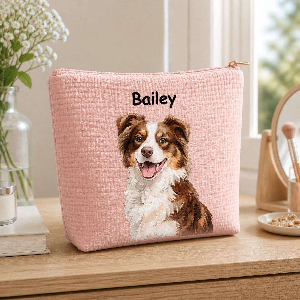 Custom Pet Portrait Makeup Bag – Watercolor Cameo with Name - Personalized Bubble Gauze Makeup Bag 2adffbc0-178c-4d1d-97fd-0bdb134d2406.jpg