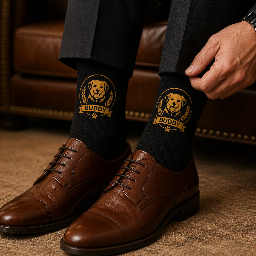 Personalized Dog Name Dress Socks – Gold Crest - Personalized Socks - All over printed 2aeab942-b211-4b58-a912-7b0a373870b5.jpg