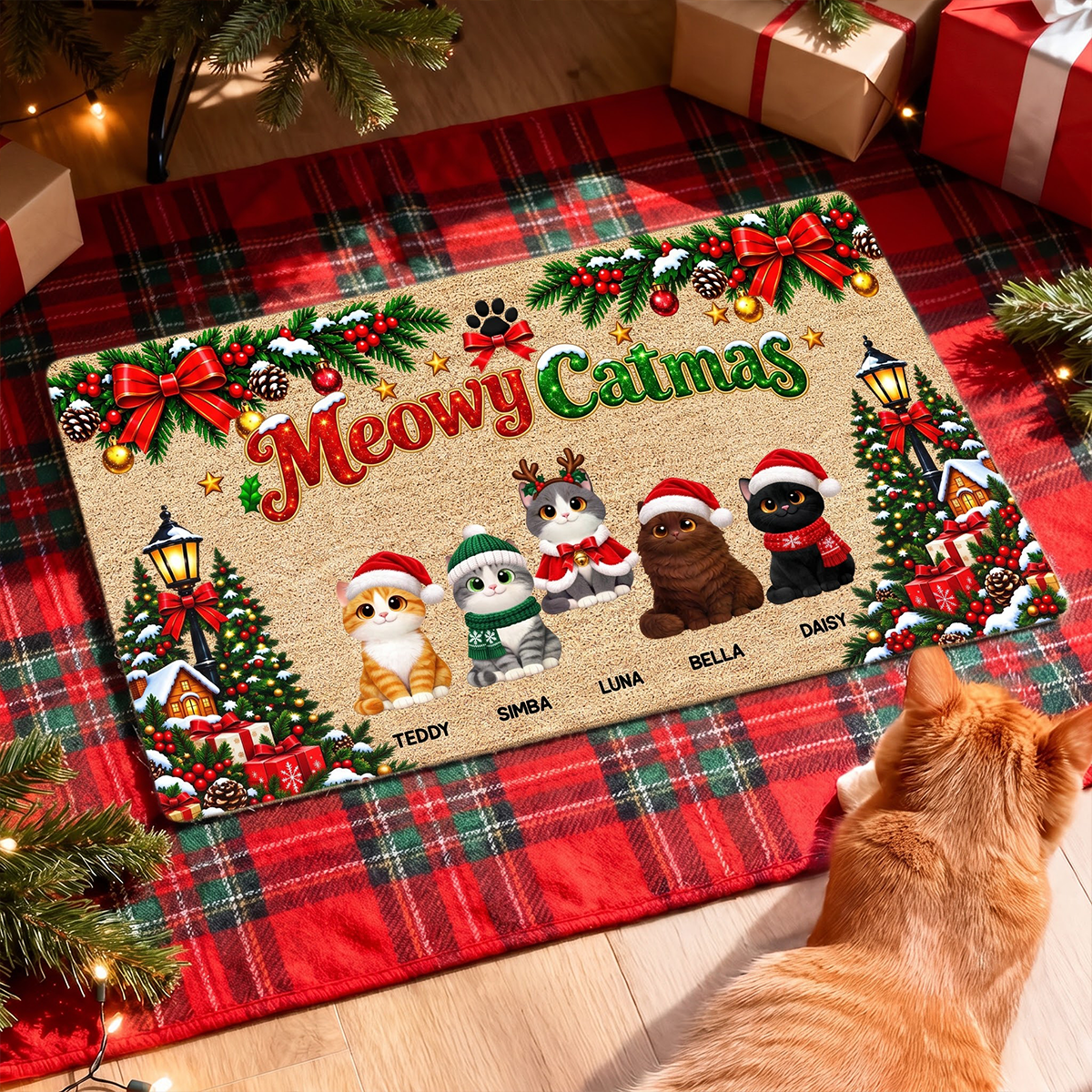 Christmas Meowy Catmas Cute Cats - Personalized Doormat - Christmas Gift For Cat Lovers, Christmas Decor 2b0b2305-bc90-4d91-99a4-586801e9c492-MOCKUP-7.png