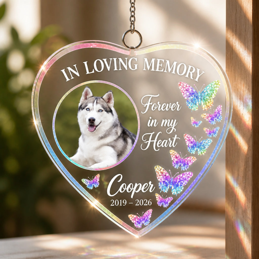 Pet Memorial Heart Suncatcher — In Loving Memory • Forever in My Heart (Photo, Name, Years) - Personalized Suncatcher Ornament 2b365307-d076-4773-9947-3e0c11bfc499.jpg