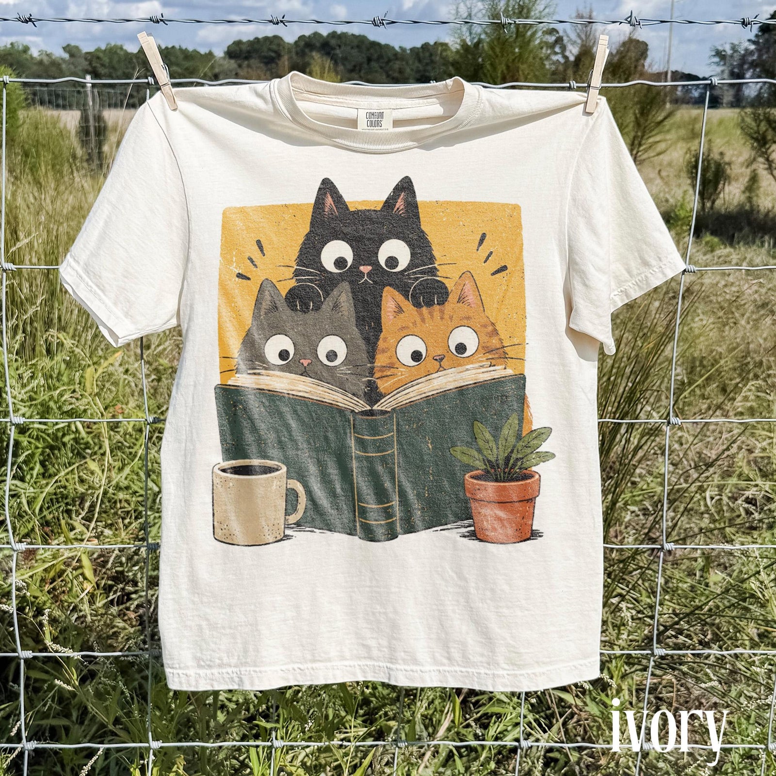 Retro Curious Reading Cats Graphic Tee, Book Lover Cat Shirt, Cozy Cottagecore Vintage Top, Comfort Colors® Reader Gift Tee 2b4c5c57-4743-465f-aa2b-3b31a06f4fe2-5.jpg