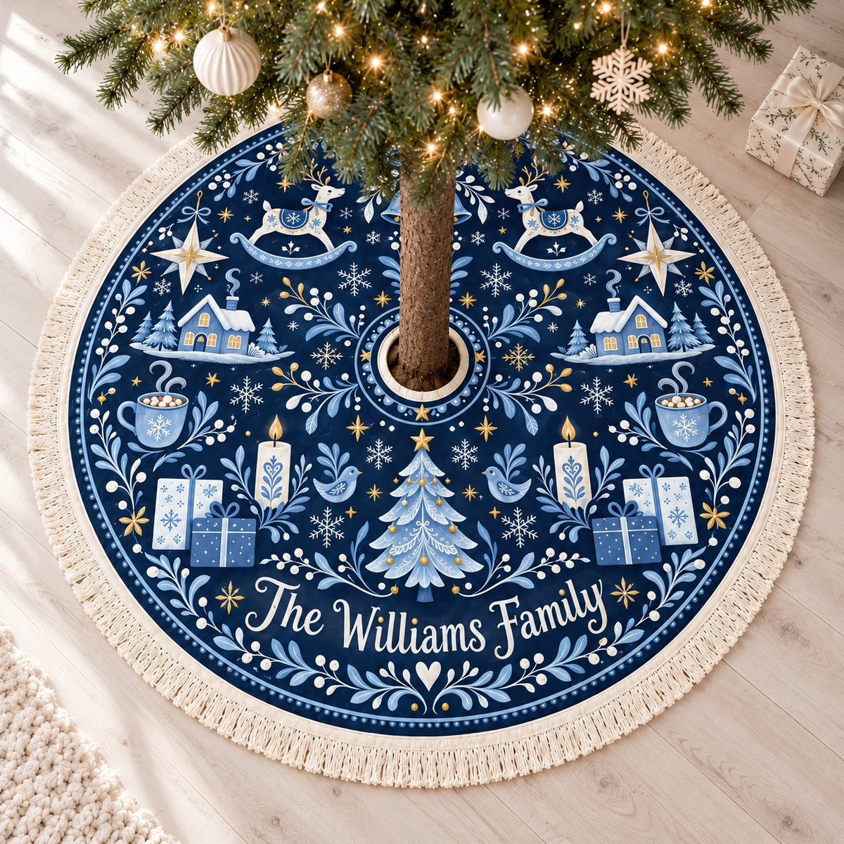 Personalized Blue Folk Art Christmas Tree Skirt: Custom Family Name Fringed Winter Mat, Gift For Family 2b4f568f-7ca9-46af-b6df-81ec351e2d63-Personalized-navy-Christmas-tree-skirt.png