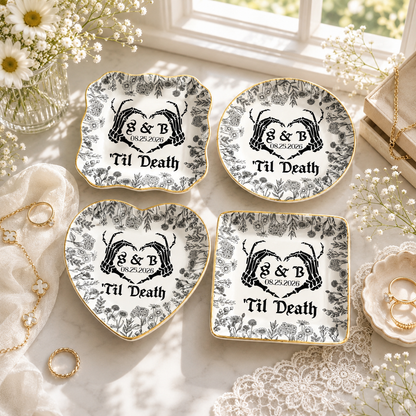 Personalized Gothic Wedding Ring Dish: Till Death Couple Ring Tray, Halloween Engagement Gift, Gothic Jewelry Dish, Bride To Be Gift 2b609d11-091e-4829-afe4-38aa88184921-banner-1.png
