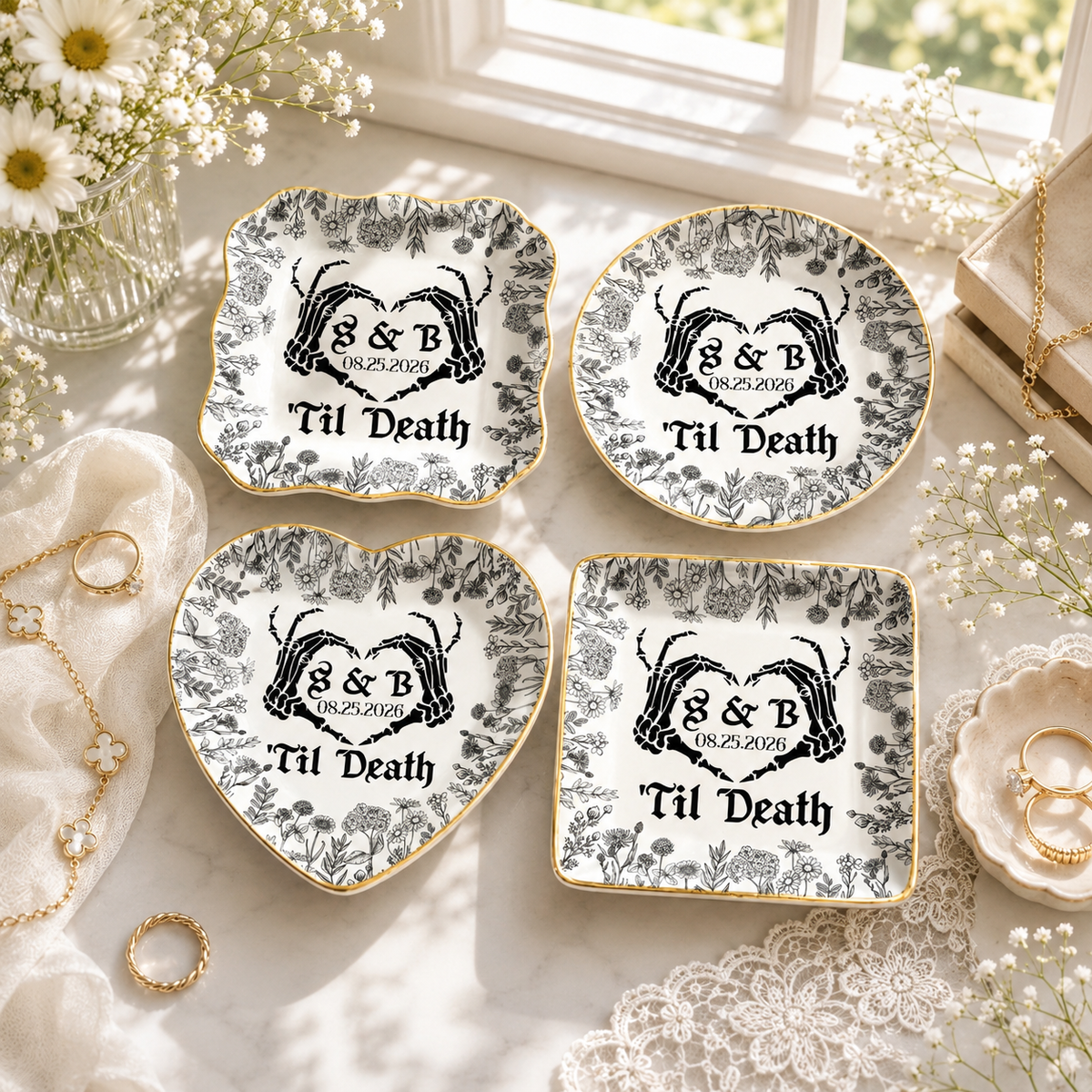 Personalized Gothic Wedding Ring Dish: Till Death Couple Ring Tray, Halloween Engagement Gift, Gothic Jewelry Dish, Bride To Be Gift 2b609d11-091e-4829-afe4-38aa88184921-banner-1.png