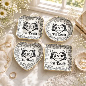 Personalized Gothic Wedding Ring Dish: Till Death Couple Ring Tray, Halloween Engagement Gift, Gothic Jewelry Dish, Bride To Be Gift 2b609d11-091e-4829-afe4-38aa88184921-banner-1.png