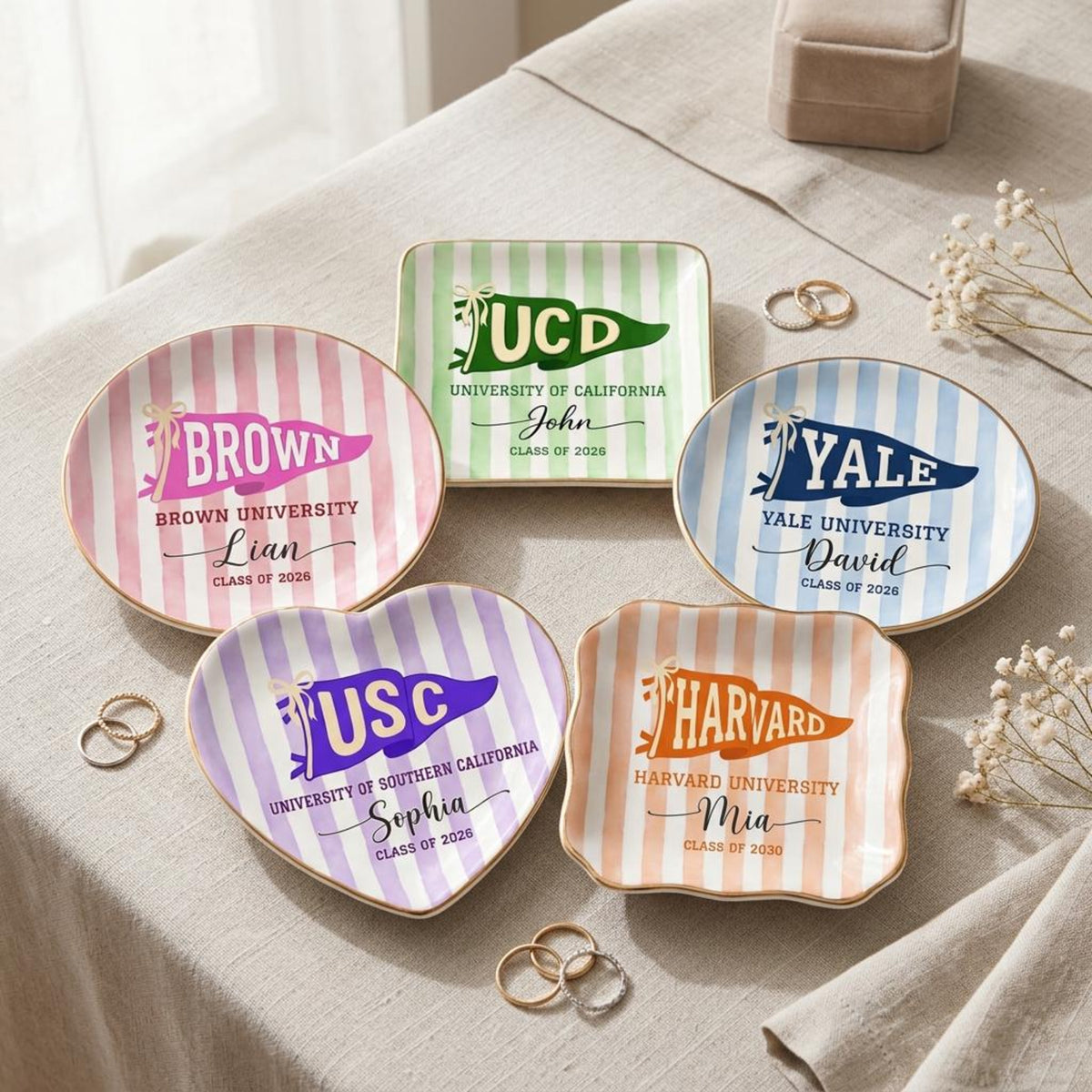 Personalized School Pennant Flag Ring Dish, Custom Graduation Jewelry Dish, College University Graduation, Class of 2026, Gifts For Her 2b668f5d-5e22-457c-a50d-eaf889ebf3c4-3.jpg