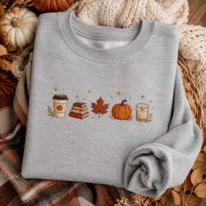 Cozy Fall Embroidered Sweatshirt, Pumpkin Coffee Book Maple Leaf Candle Shirt, Autumn Minimal Sweater, Fall Lover Gift, Thanksgiving Gift 2bb5a1ce-7ea6-4223-abb0-409ecbb6f55a-3.jpg