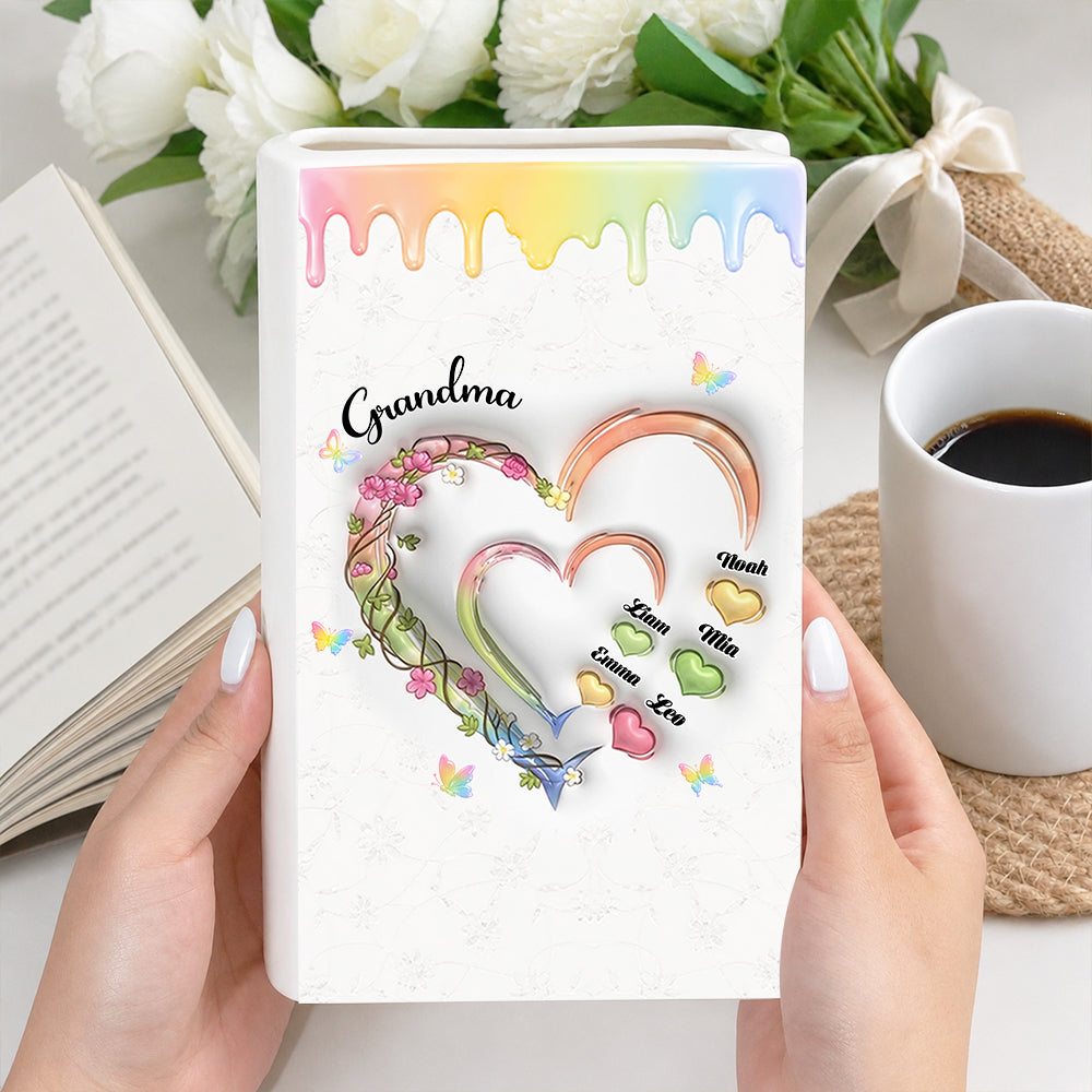 Grandma Mom Sweethearts 3D Effect Faux - Personalized Ceramic Book Vase 2be5f2f5-20bc-49d0-9794-051f509527ad-mk4.jpg