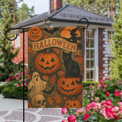 Halloween Garden Flag, Fall Season Outdoor Decor, Spooky Floral Yard Flag, Neutral Autumn Porch Decoration, Black Cat Pumpkin Garden Flag 2bec81ca-c8e5-4469-877b-ce586050b3c4-3.jpg