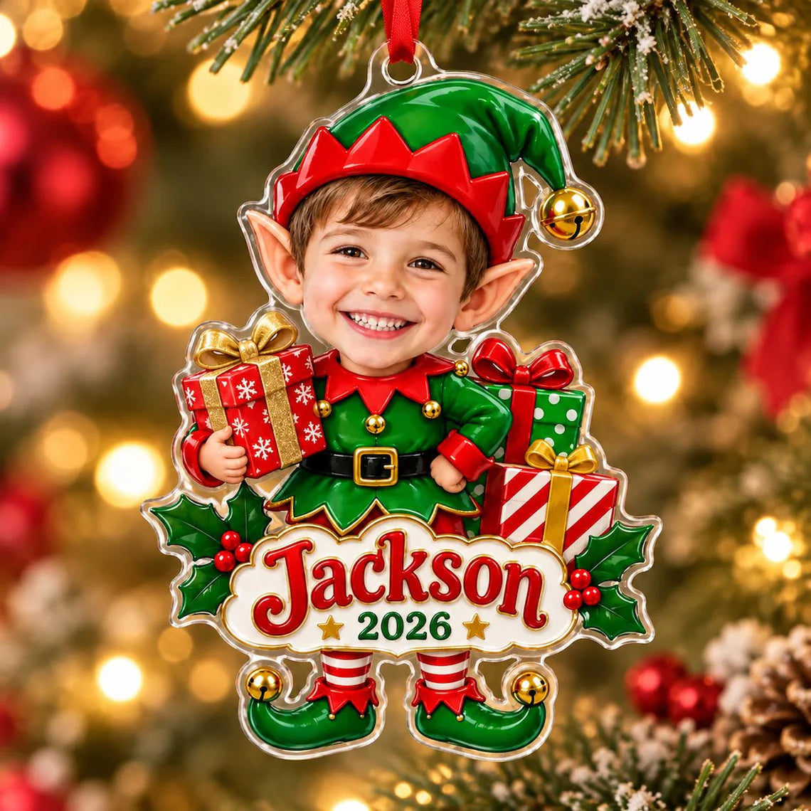 Personalized Photo Elf Christmas Ornament, Custom Boy Elf Ornament, Acrylic Christmas Tree Ornament, Kids Name Holiday Gift, 2026 Ornament 2bed9920-2c9d-41af-a554-8cf3c92fc8d5-2.webp
