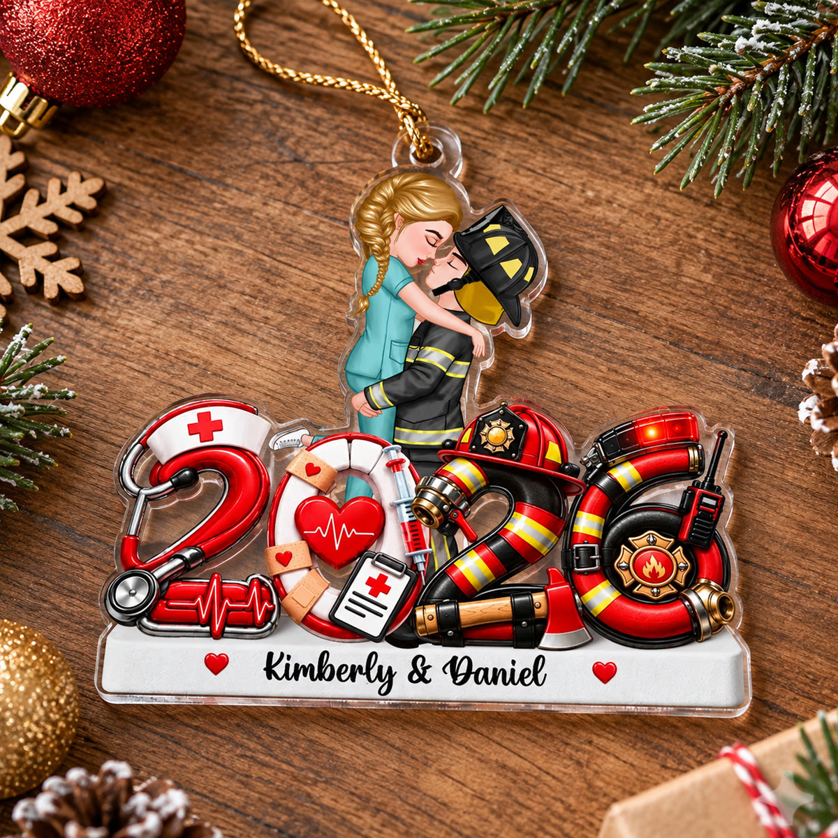 Hero Police Firefighter Nurse Military Couple - Personalized Acrylic Ornament - Christmas Gift For Him, For Her, Husband, Wife 2c0d9351-fd51-4227-9d73-697929fd4b47-banner-2.jpg
