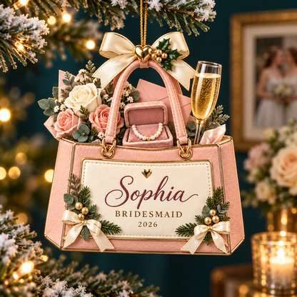 Personalized Bridesmaid Christmas Ornament 2026 – Custom Name Pink Handbag with Flowers and Champagne, Bridesmaid Thank You Gift, Bridal Party Keepsake 2ca0a3a5-63f1-44b9-9b4c-78d22c0ac635-Sophia-Bridesmaid-Christmas-Ornament.png