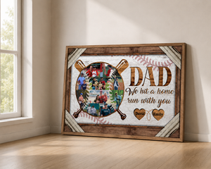 Personalized Dad Baseball Photo Collage Canvas, We Hit a Home Run With You Custom Kids Names, Father's Day Gift for Baseball Dad