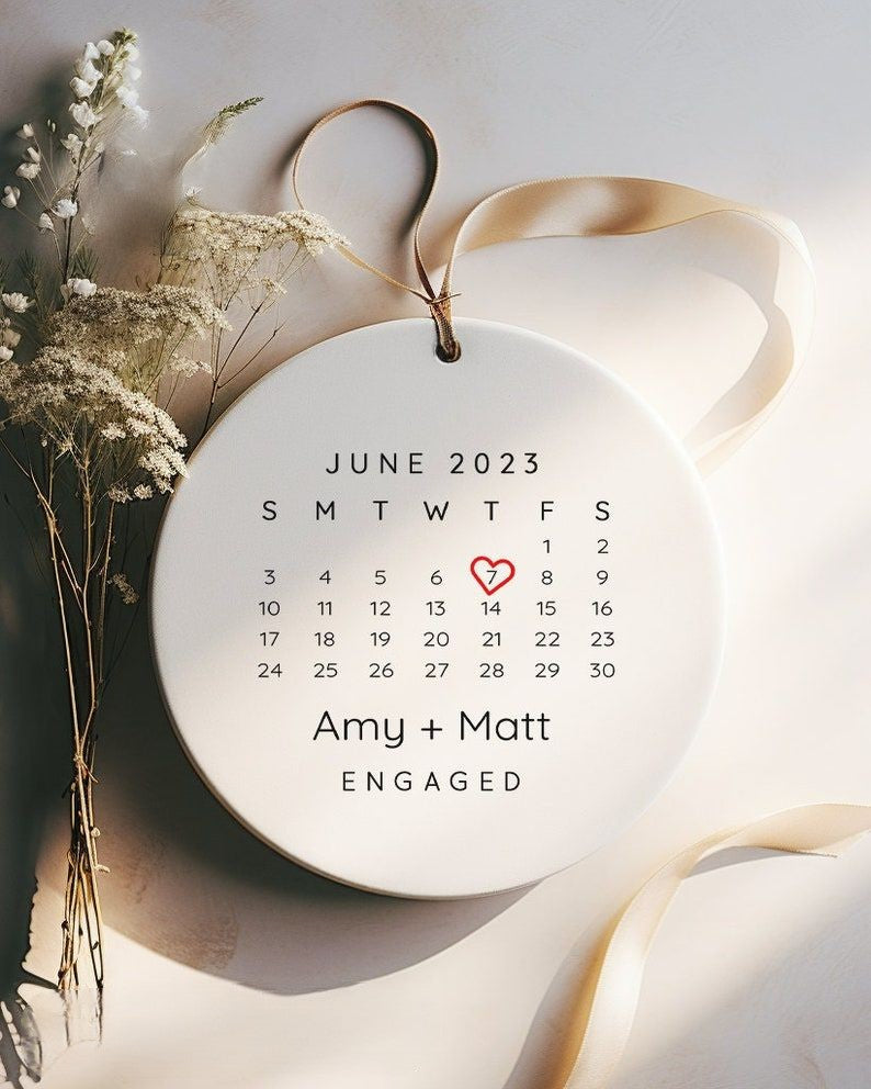 Engaged Ornament- Engagement Ornament- Engagement Gift- Custom Ornament- Engagement Announcement- Couples Ornament - heart ornament