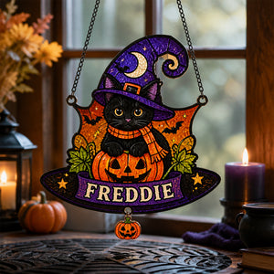 Personalized Halloween Witch-Hat Cat Doormat (Custom Shape) - Personalized 1 Layered Suncatcher with Charm 2cc73015-515d-49c3-ad3d-f8caa759878d.jpg