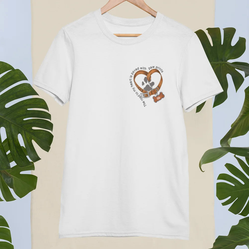 Personalised The Road to My Heart Is Paved with Paw Prints T-shirt with Name Birthday Gift for Pet Lovers