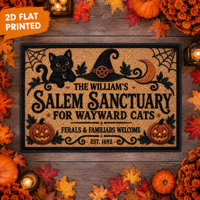 Witch Cat Welcome Mat, Salem Sanctuary Personalized Halloween Doormat, Custom Family Name Wayward Cats Sign, Cat Lover Porch Fall Decor 2cedef6c-aadb-463e-b1cb-32de75bf2103-fgfgffdgf-2-.webp