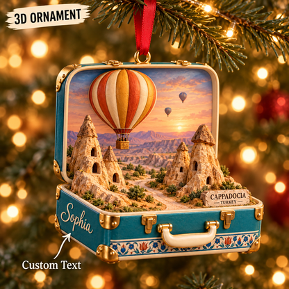 Personalized Cappadocia Turkey 3D Suitcase Christmas Ornament, Custom Name Hot Air Balloon Travel Keepsake, Turkey Vacation Souvenir Gift 2d4b92cb-685c-4a7c-9f2d-a5957ad67017-Hanging-Cappadocia-suitcase-ornament.png
