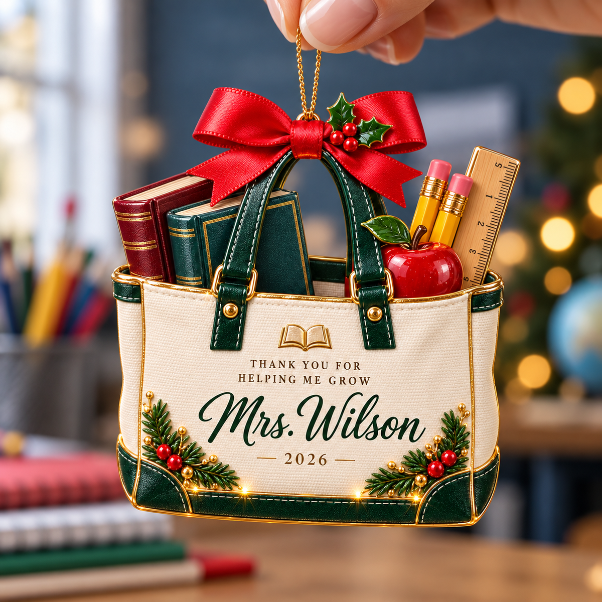 Personalized Teacher Christmas Ornament 2026 – Custom Name Tote Bag with Books, Pencils and Apple, Teacher Appreciation Keepsake Gift 2d7e64cb-e5ef-4b4e-bca6-c0877b74ecb5-Mrs.-Wilson-Teacher-Appreciation-Ornament.png