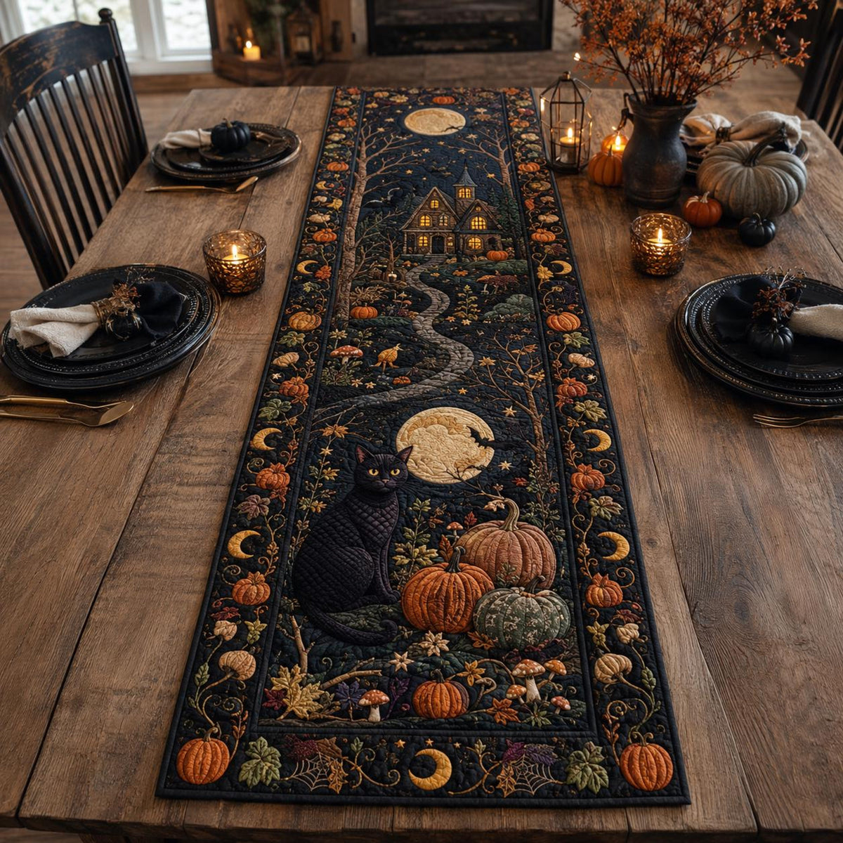 Halloween Black Cat Table Runner, Spooky Pumpkin Fall Decor, Gothic Witchy Home Accent 2db52379-a8b7-48b4-b533-1fda1e0f7700-1.jpg