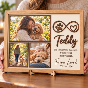 Personalized Dog Memorial Photo Frame, Custom Name Wooden Pet Picture Collage, Forever in My Heart Keepsake, Pet Loss Sympathy Gift 2db676bf-51bc-4bb8-82df-e8a473eeab11-Teddy-s-Forever-Loved-Oak-Memorial-Frame-3.png