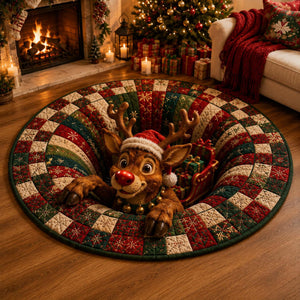 Christmas Reindeer Round Rug, 3D Illusion Rudolph Quilted Floor Mat, Santa Sleigh Holiday Decor, Funny Christmas Home Rug 2dcf0360-9998-451a-b73d-b647c6063aff-4.jpg