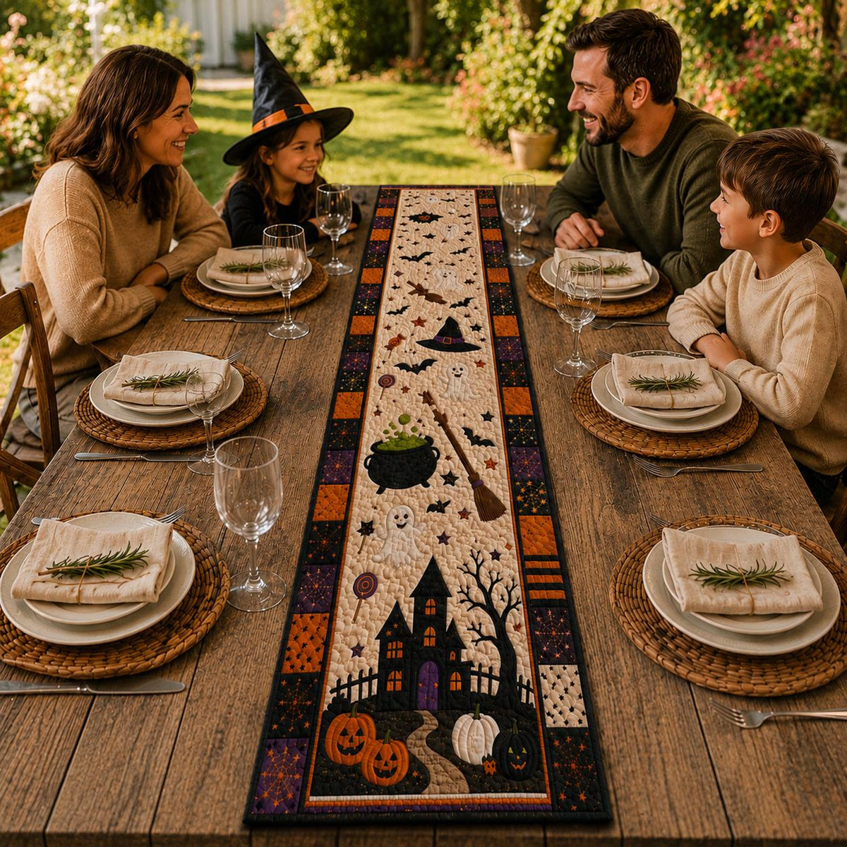Halloween Quilted Table Runner, Haunted House Pumpkin Ghost Table Runner, Farmhouse Fall Table Decor, Kitchen Dining Room Decoration 2dd1286b-1a99-40ad-a1ca-467809f3ffb1-2.jpg