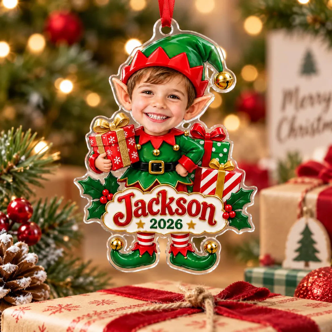 Personalized Photo Elf Christmas Ornament, Custom Boy Elf Ornament, Acrylic Christmas Tree Ornament, Kids Name Holiday Gift, 2026 Ornament 2dd3f247-a5d5-45e7-90f3-dab7c4778dc3-7.webp
