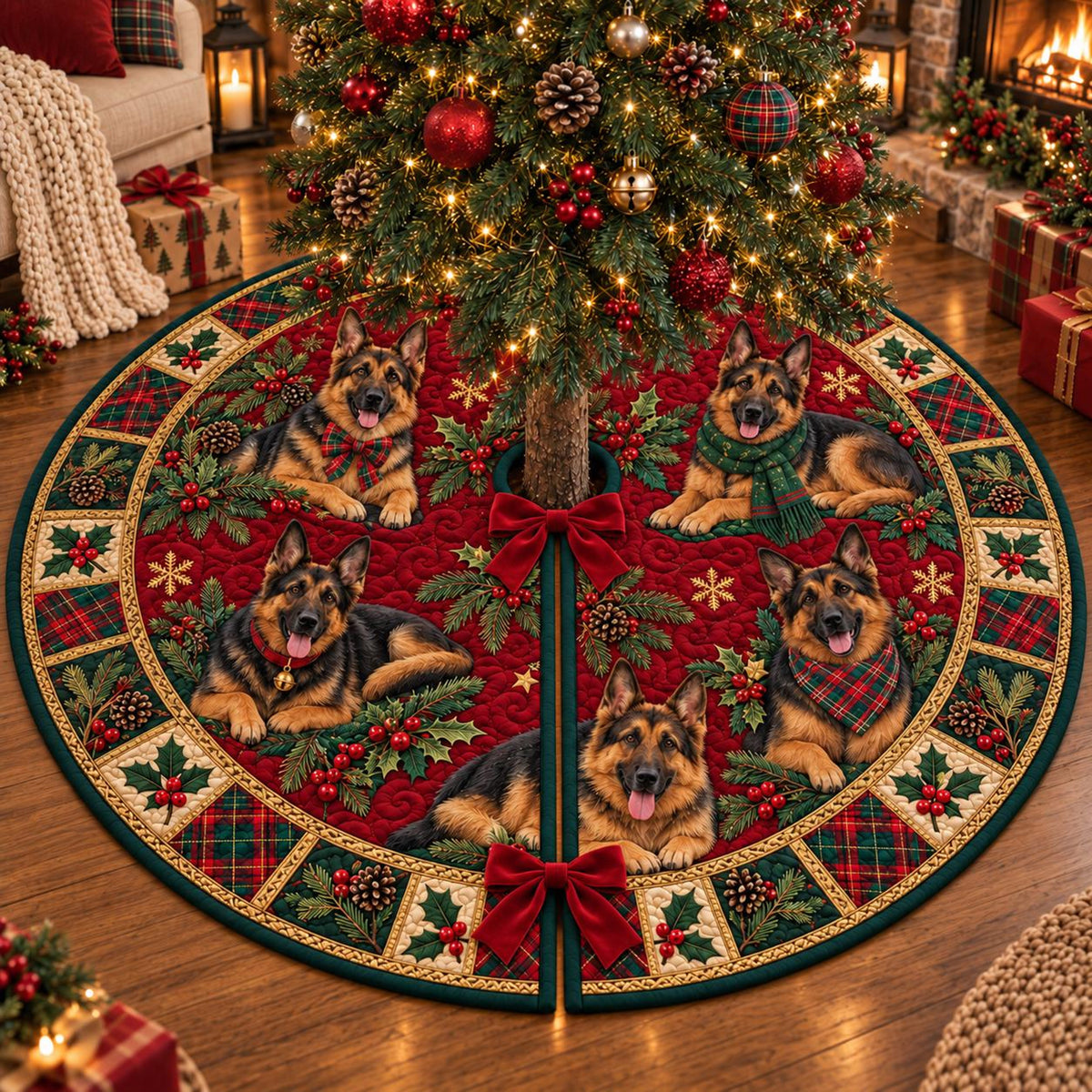 Quilted German Shepherd Christmas Tree Skirt – Red & Green Plaid Holiday Decor, Festive Tree Base Cover, Christmas Gift for Dog Lovers 2df59a56-b04c-4bef-bf29-513a17241330-1.jpg
