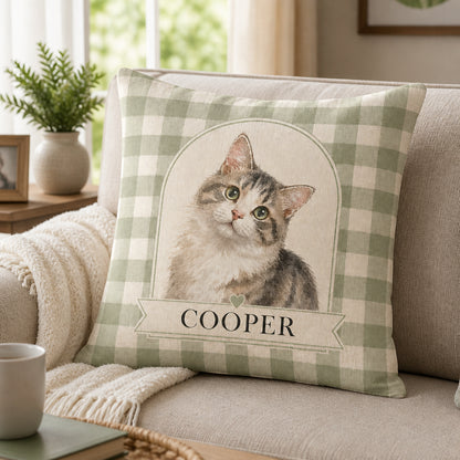Custom Watercolor Pet Portrait Pillow – Arch on Sage Gingham - Personalized Pillow 2df68b88-0005-4cdc-8bee-828a72c98839.jpg