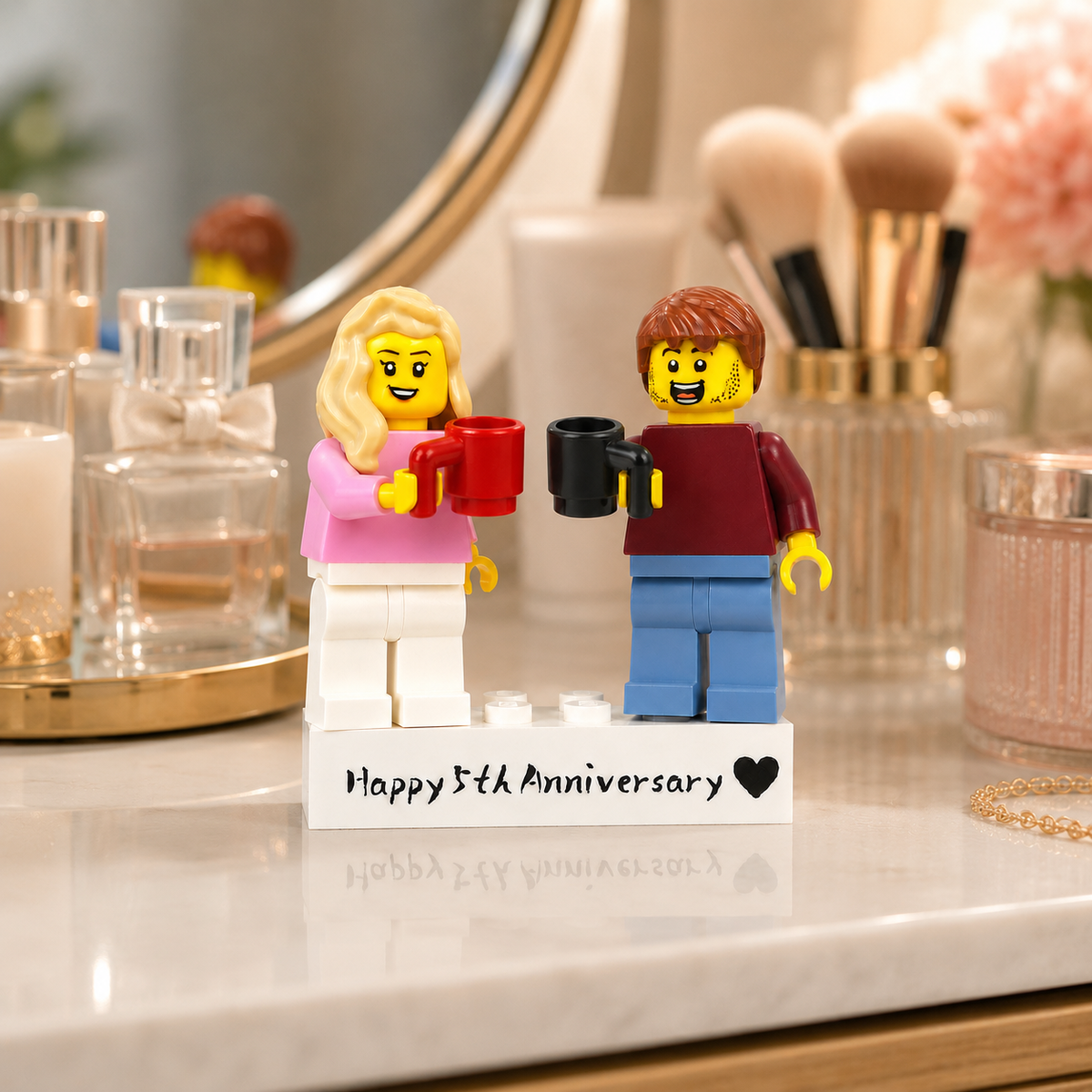 Personalized Minifigure Anniversary Gift, Custom Couple Figure with Names, Romantic Present