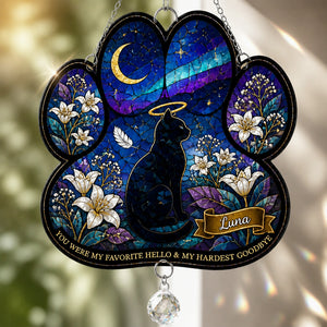 Paw Stained-Glass Cat Memorial Suncatcher — Name Personalization - Personalized 1 Layered Suncatcher with Charm 2e43bca4-bde5-4661-8b62-0f371247f59f.jpg