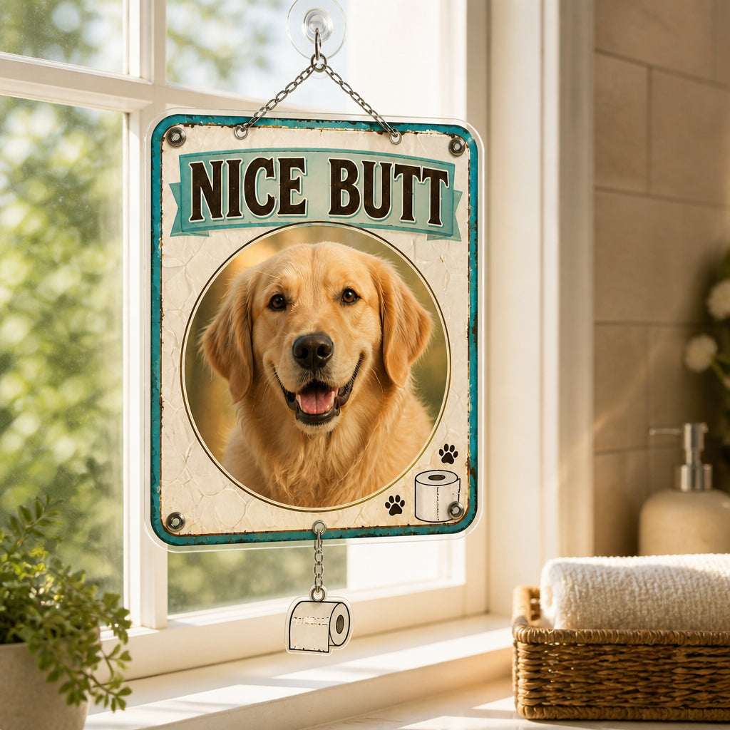 Nice Butt - Custom Pet Photo Metal Bathroom Sign - Personalized 1 Layered Suncatcher with Charm 2e748c89-fc80-4de6-8f5a-73262b2dba9c.jpg