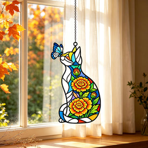 Cute Cat & Birth Month Flower Acrylic Suncatcher, Stained Glass Style Window Hanging, Boho Window Decor,Light Catching Gift for Cat Lovers 2e8bb6bc-1ff2-4add-9073-1fd04bf3003a-2.jpg