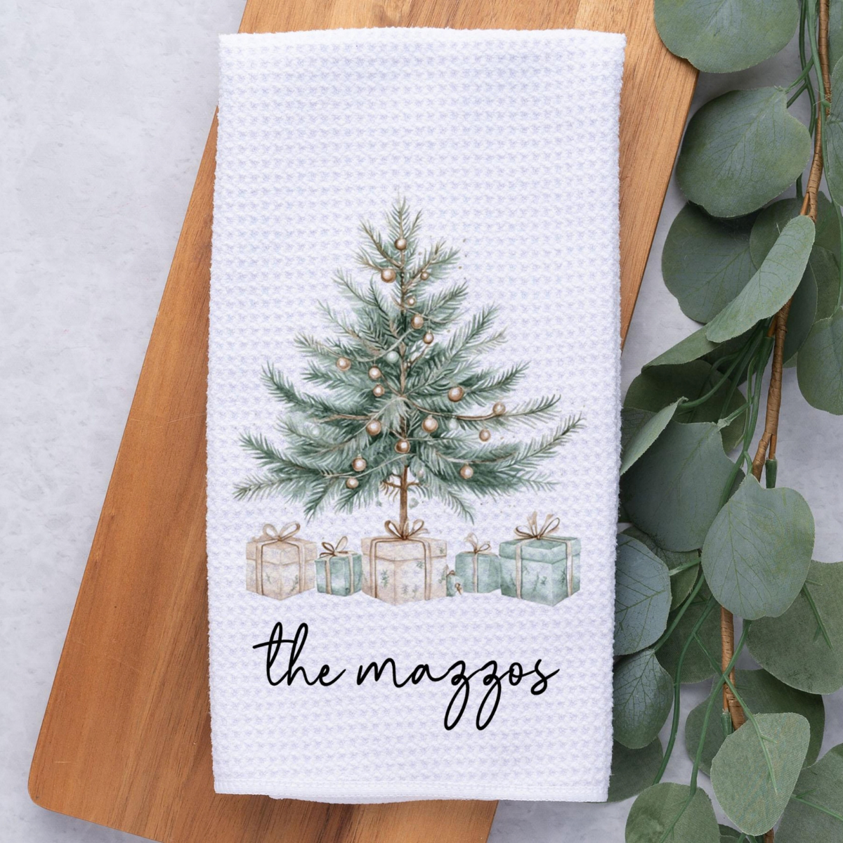 Personalized Christmas Tree Towel, Merry Christmas Waffle Weave Dish Towel, Holiday Tea Towel Kitchen Decoration, Gift for Newlyweds 2e8c76ee-4bcf-4e5a-9f6a-269a73af853a-5.png