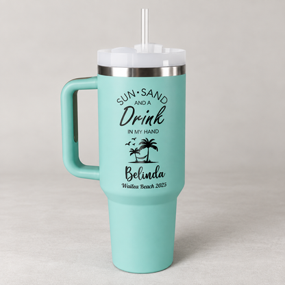 Personalized Beach Tumbler for Girl's Trip, Custom Vacation 40 oz Tumblers, Girls Weekend Gift, Laser Engraved Cups, Stainless Steel Mug 2e8eff08-29f0-461e-a505-6cb81d713dbf-Mint_Beach_Tumbler_with_Straw.png