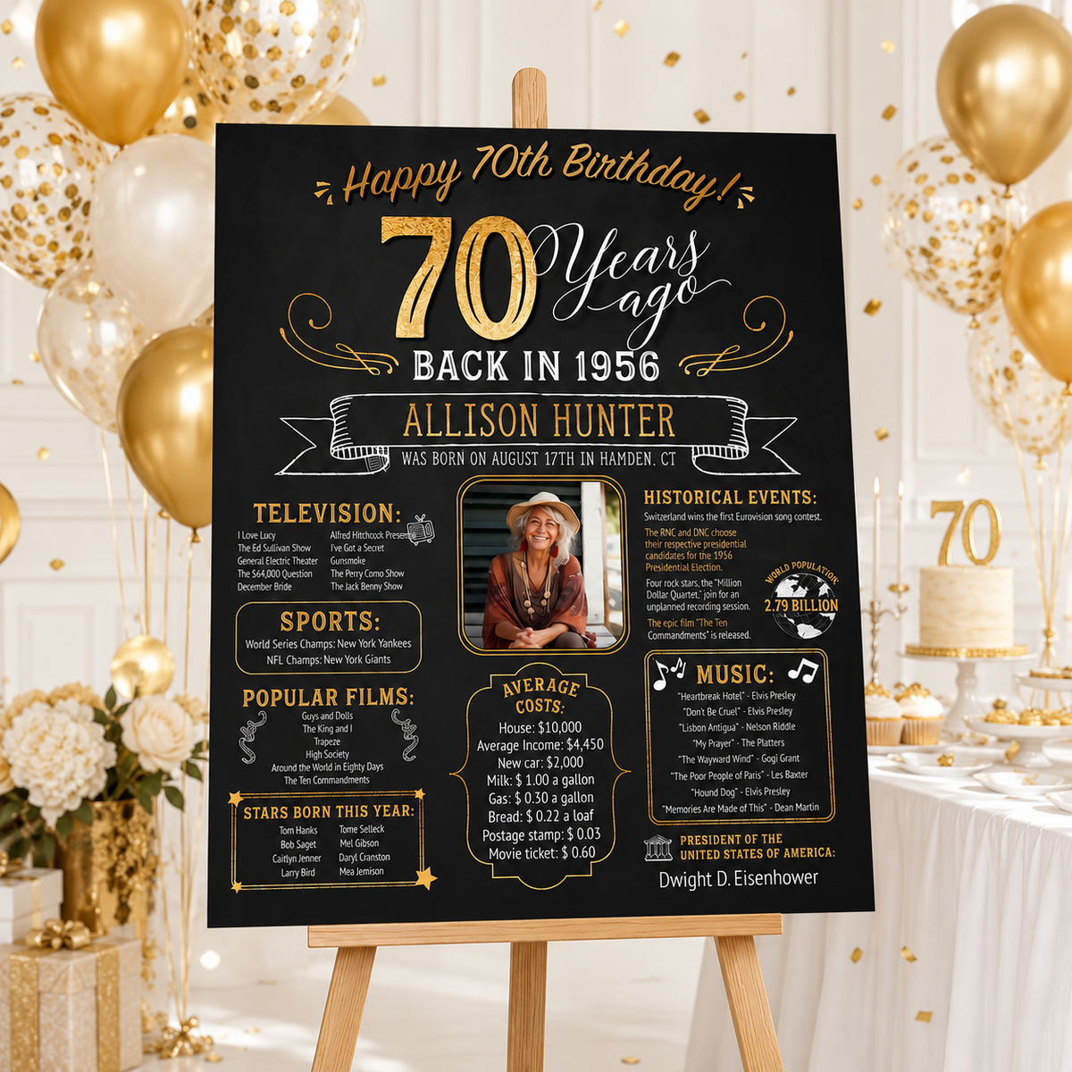70th Birthday Poster. 70th Birthday Chalkboard. Back in 1956 Birthday, 70th Birthday Banner. 70th Birthday Gift