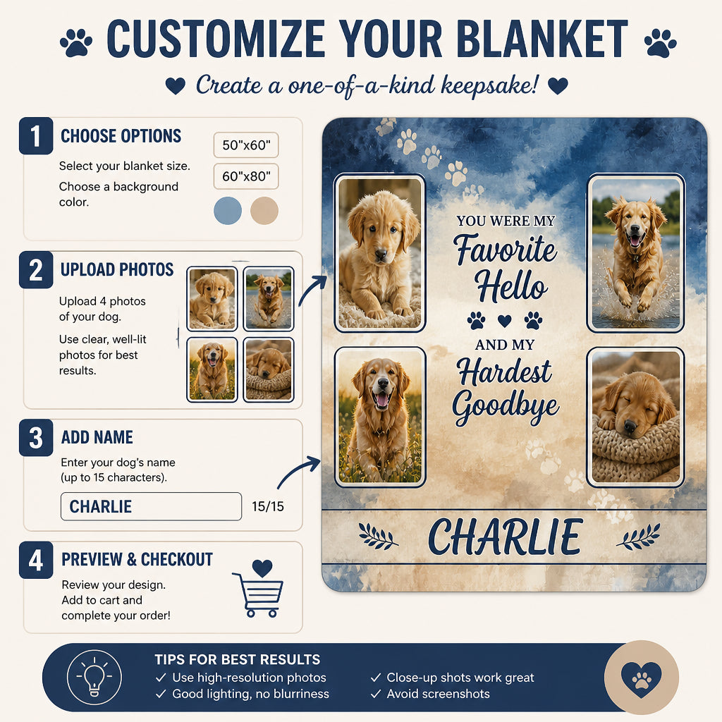 Pet Memorial Photo Blanket — Favorite Hello Hardest Goodbye (4 Photos + Name) - Personalized Blanket 2e9b74af-352c-44ec-b03b-8fbb8a6cc0dd.jpg