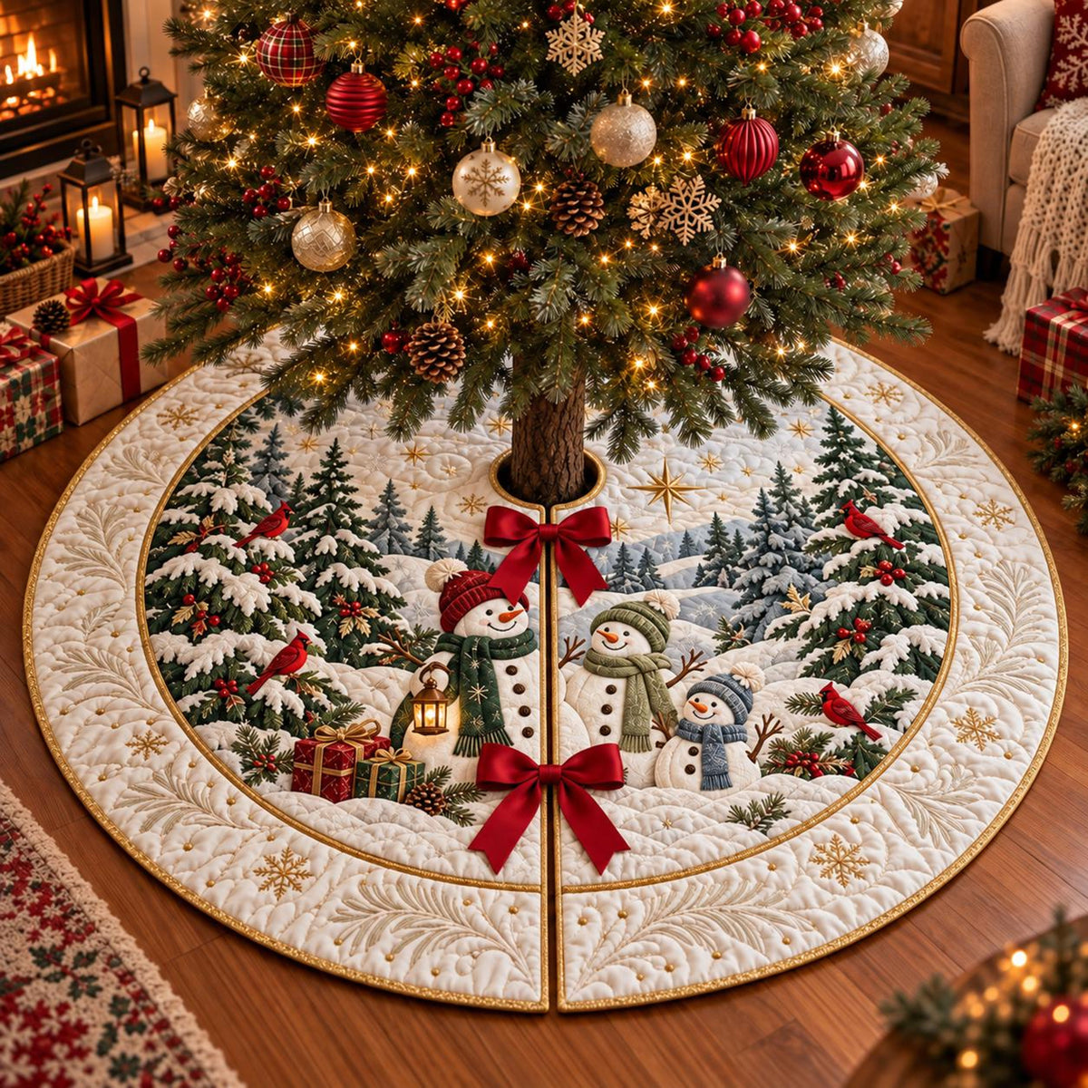 Snowman Family Christmas Tree Skirt, Winter Cardinal Holiday Decor 2ead8020-ac72-4351-9eac-22450abb5b7e-2.jpg