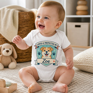 Loved & Protected By — Pet Name Baby Onesie - Personalized Baby Onesie With Color 2ec249ae-933b-4f7c-8637-9a0450b851e9.jpg