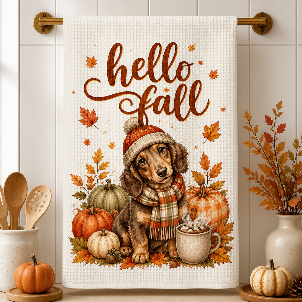 Hello Fall Custom Pet Portrait Kitchen Towel - Personalized Kitchen Towel 2f29403b-e2f5-4889-bdc4-7dc0cf7e4ff7.png