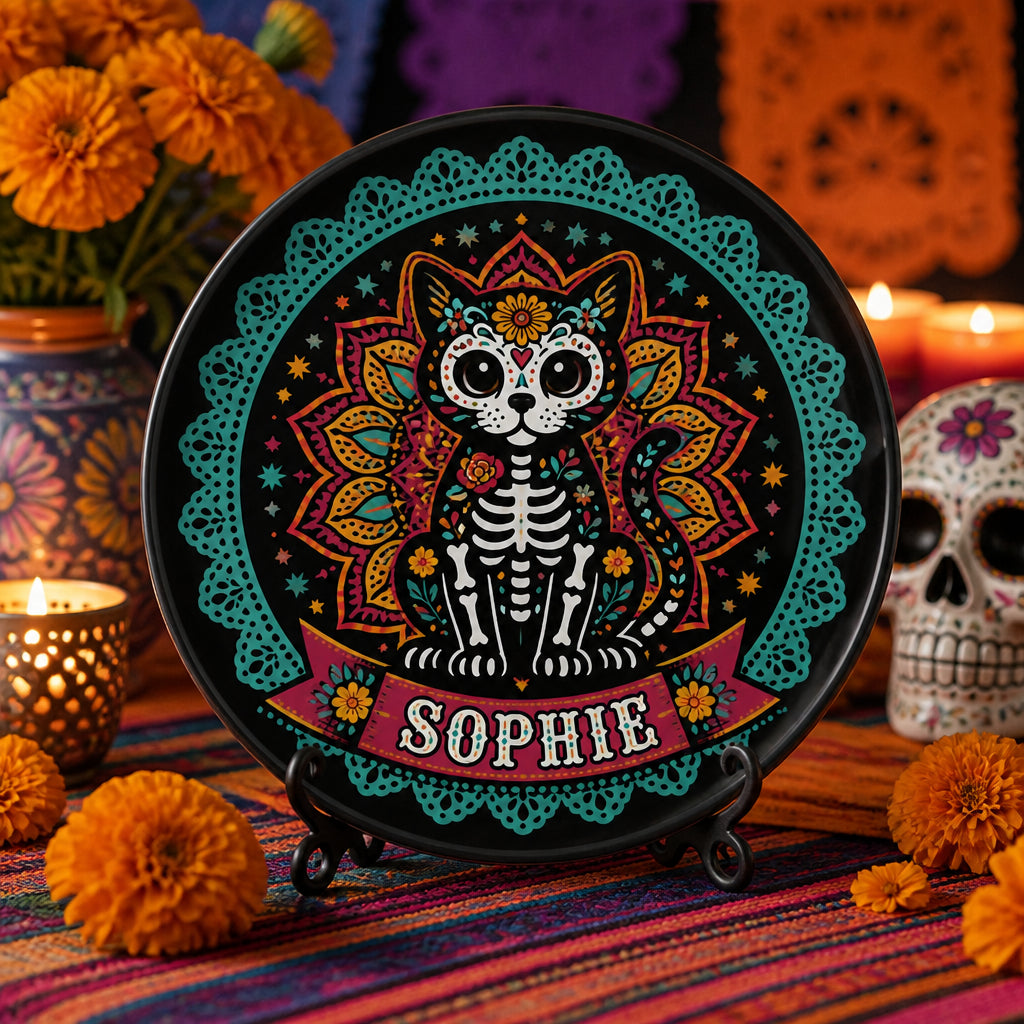 Sugar Skull Cat Name Ceramic Plate - Personalized Personalized Ceramic Plate 2f357bc2-e7d4-4f77-90fa-e4ba54a70626.jpg