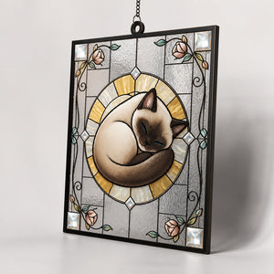 Curled Cat Art Nouveau Stained-Glass Suncatcher - Rectangle Stained Glass Suncatcher (PW) 2f37e80d-4789-447c-b0c2-528719cff89c.jpg
