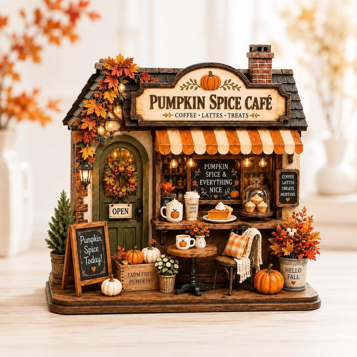 Personalized Autumn Coffee Shop Wooden Block, Custom Fall Café Shelf Decor, Rustic Harvest Village House, Cozy Thanksgiving Gift 2f40d0e4-32db-48db-a971-52ff94442872-7.jpg