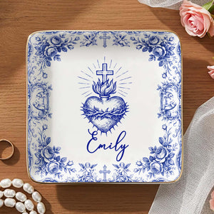 Personalized Sacred Heart and Cross Jewelry Dish, Custom Name Catholic Gift, First Communion Trinket Dish, Confirmation Baptism Ring Tray 2f7571b4-0684-4ae8-b865-1a04fb15a169-5.jpg