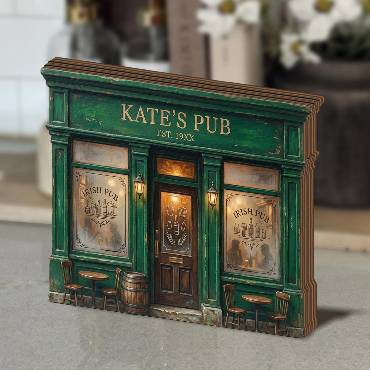 Personalized Irish Pub 2D FLAT Wooden Block Decor, Custom Pub Name Shelf Sign, Green Bar Book Nook Style, Irish Home Decor Gift 2f87f965-309b-4df0-9d5c-29f99e1b1f1f-2.png